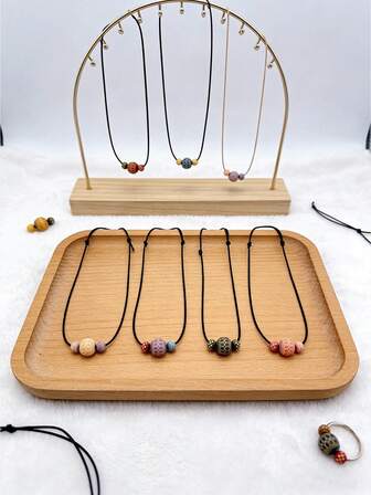 1 pieza Collar de cuentas de madera de colores para mujer, colgante de cuentas y granos de madera multicolor hecho a mano, ajustable, accesorio de decoración para el cuello, collar de uso diario unisex, regalo del Día de San Valentín