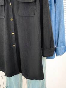 YUXIN Winter & Autumn Must - Have! Loose Corduroy Women's Shirt Jacket, Practical Double - Pocket Design, Perfect For Layering, Fits Daily Commute/Shopping & More Occasions Black - Black - View 7