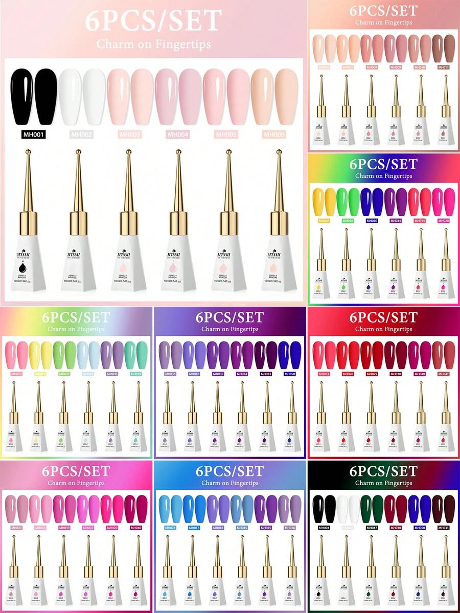 Mtssii 10ml 6pcs Glass Bottle Gel Nail Polish Set Nude Pink Solid Color Gel Polish Set Semi Permanent Nail Polish Varnish Soak Off UV LED Gel Nail Glue Manicure Kit Nail Supplies Nail Art DIY Home Salon Gifts For Women Nails