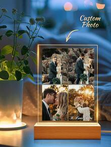 1pc Custom Couple Collage Photo Led Night Light, Personalized Acrylic Night Light With Photo & Text, Custom Photo Lamp, Personalized Photo Collage LED Light, Couple Picture Frame, Personalized Photo Collage Gift, Bedroom Night Light, Birthday Gift, Couple Gift, Unique Wedding Gift, Anniversary Gift For Winter - Night Light - View 7