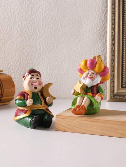 1pc Resin Creative Middle Eastern Figure Sculpture, Sitting Pose Star Moon Person Figurine, Home Decor, Holiday Decoration, Ramadan Decoration, Living Room, Bedroom, Study, Foyer, Office Art Decor