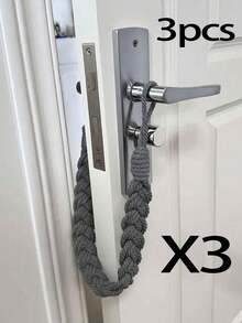 1pc Vintage Rope Silent Door Stopper - Handwoven Fabric Wedge Protects Floor Or Wall, Elegant Home/Office Door Barrier, Easy Installation No Tools Required, Fashionable Decorative Door Clip, Grey & White - Multicolor - View 11