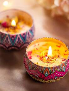 Scented Candle Set, Comes With Colorful Gift Box, Assorted Fragrance Combinations, Aromatic And Concentrated Scent, Smokeless, Long Burning Time - An Ideal Christmas Gift For Family And Friends, Also Suitable As Wedding, Birthday, Holiday, Wedding Anniversary, Home Fragrance Candle, Unisex Candle Gift For Birthday, Christmas, Yoga Bath, Valentine's Day, Can Be Used For Home And Hotel Decoration, Vintage Pattern Design, Soy Wax Material - Multicolor - View 5