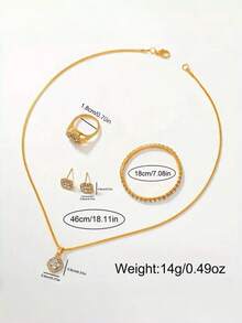 Set de 6 piezas: Reloj de pulsera de mujer con esfera de tierra y diamantes completos, estilo inglés, talla grande juego de joyería: collar de cristal, pulsera, aretes, anillo (sin caja) - Dorado - Ver 9