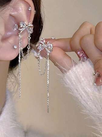 1对蝴蝶流苏耳骨夹耳环，浪漫设计，百搭耳饰