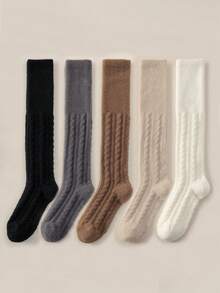 1/3/5 Pairs Women's Thick Warm Mid-Calf Socks, Autumn/Winter - Multicolor - View 12