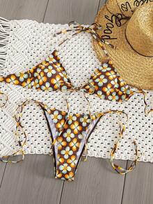 Women's Sexy Fashion Multicolor 2-Piece Swimwear, Summer Beach Bikini Set, Random Print, Suitable For Holiday Pool Party Vacation - Multicolor - View 4