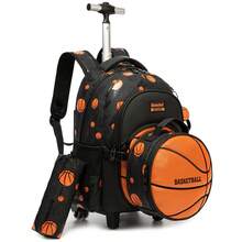 男童带轮背包，圆形，带扣，可作书包和铅笔盒，适合小学生、儿童足球旅行行李箱