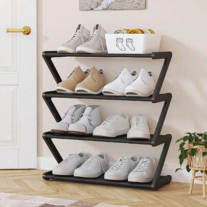 Scaffale portascarpe a 4 ripiani a forma di Z, scatole di stoccaggio indipendenti in plastica resistente, design curvo, scaffale portascarpe autoportante facile da montare, adatto per soggiorno o camera da letto, impilabile e salvaspazio, scatole portascarpe, scaffale portascarpe verticale