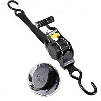 Heavy Duty Ratchet Tie Down Strap For Motorcycle And Car Cargo - 1500 Lbs Retractable Tie Down Strap For Luggage, ATV And Trailer (Yellow, 1 Pack): Health & Home Products