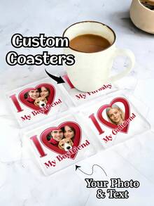 1/3/5pcs Customized Acrylic Name Photo Coasters, Drink Coasters, Personalized Coasters, Valentine's Day Gift, Birthday Gift, Drink Coasters, Personalized Coasters, Wedding Souvenirs, 9.5x9.5cm Personalized Acrylic Memorabilia, Anniversary Gift - Multicolor - View 1