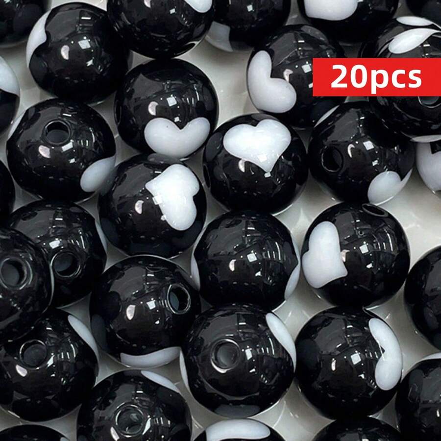 Yiwu Qiyou Accessories Co., LTD 12毫米 20颗/包 DIY手链配件 撞色亚克力心形彩绘珠 首饰制作部门 圆形隔珠 - 黑色 - 查看 1