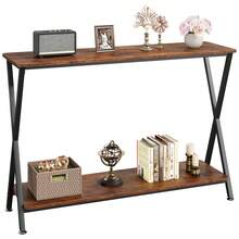 Huisuilinss 2-Tier Narrow Console Table,Long Farmhouse Console Table,Industrial Entryway Table With Storage Shelf,Thin Sofa Table Behind Couch,Wood Side Table For Hallway Office Foyer Living Room - Color retro de 41" - Ver 8