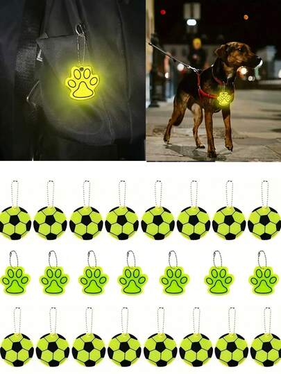 10个卡通狗爪反光钥匙扣套装，夜间高可见度，适用于狗绳、背包或钥匙装饰，时尚实用，可用作钥匙扣、背包、宠物项圈、夜间骑行配件