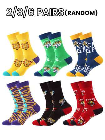 2/3/6 Çift Rastgele Şık Çok Yönlü Yaratıcı AB Asimetrik Yüksek Bilekli Çoraplar Çizgi Film Hayvan, Alet ve Karakter Desenleriyle