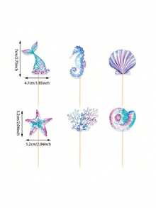 24pcs/12pcs/6pcs/Pack Mermaid Cupcake Toppers - Glitter Mermaid Birthday Decorations Under The Sea Cake Toppers Birthday Party Cake Decorations For Girls Kids Baby Shower,Baby Shower Party Decorations,Party Supplies - Multicolor - View 6