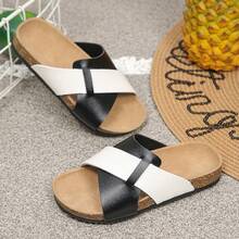 Holiday Season Kids Slippers Black White Cross Strap Comfortable Beach Slides - Black and White - View 11