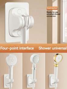 White Wall Mounted Shower Head Holder, No Drill Bathroom Shower Bracket, Shower Head Fixing Hanger, Suction Cup Base - White - View 3