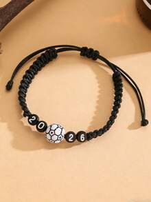 1pc 2026 Football, Black & White Turquoise Beaded Woven Bracelet, Fashionable, Versatile, Casual, Suitable For Men And Women, Daily Wear, Gatherings, Commuting - Multicolor - View 13