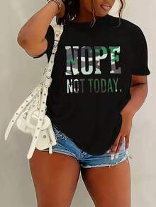 Plus Size Camouflage Print Short Sleeve T-Shirt With Slogan - 黑色13 - 查看 1