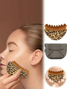 1支新款豹纹面部轮廓刷，多功能化妆刷，可用于修容、散粉、颈部护理、淋巴引流、刮痧、面部按摩、面部护理，适用于面部轮廓，附赠防尘盖，是节日送礼佳品。 - 彩色 - 查看 2