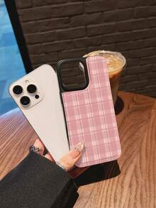 Plaid Pattern Phone Case, Compatible With  S23, S24, S25,  S23,S24,S25Ultra,S23,S24,S25Plus, 12, 12 Pro, 12Pro Max, 13, 13 Pro, 13Pro Max, 14, 14Pro, 14Pro Max, 14Plus, 15, 15Pro, 15Pro Max, 15Plus, 16, 16Pro, 16Pro Max, 16Plus, 17, 17 Pro, 17 Pro Max, 17 Air. Adopting TPU+PC Two In One Material, High-End And Fashionable. Perfect Gift For Family, Friends, Lovers, Boyfriends, And Christmas. - Pink - View 1
