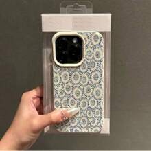 1pc TPU Material Blue Floral Pattern Fresh Design Phone Case Compatible With IPhone - White - View 2