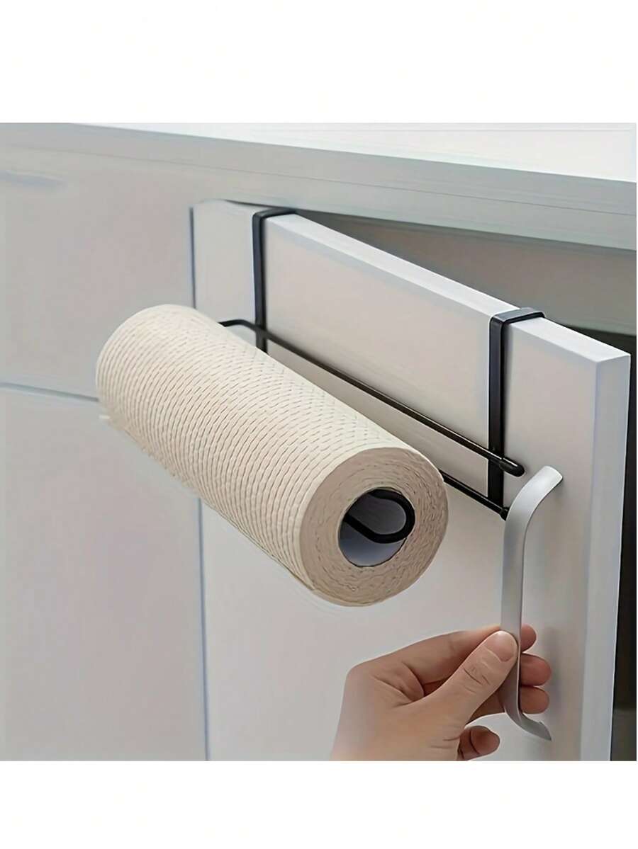 1pc Easy Install Black Metal Paper Towel Holder - Wall Mounted, No Drilling Design, Suitable For Kitchen And Bathroom Organization