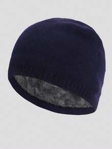 1pc Men's Plain Knitted Hat, Soft, Warm, Double-Layered, Fashionable, Casual, Thickened Winter, Outdoor Sports, Riding, Traveling, Headgear, Woolen Hat, Suitable For Daily Wear Beanie Fall Outfit - Black - View 15