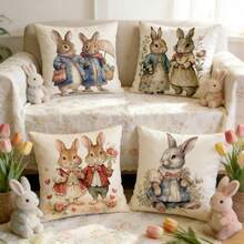 1pc/4pcs 17.7*17.7 Inch/45x45cm Spring Easter Sofa Throw Pillow Cover, High Definition Polyester Easter Printed Cushion Cover, Easter Hello, Rabbit And Egg Pattern, Home Living Room Decor, Bedroom Decor, Sofa Decor (Pillow Insert Not Included) - Multicolor - View 10