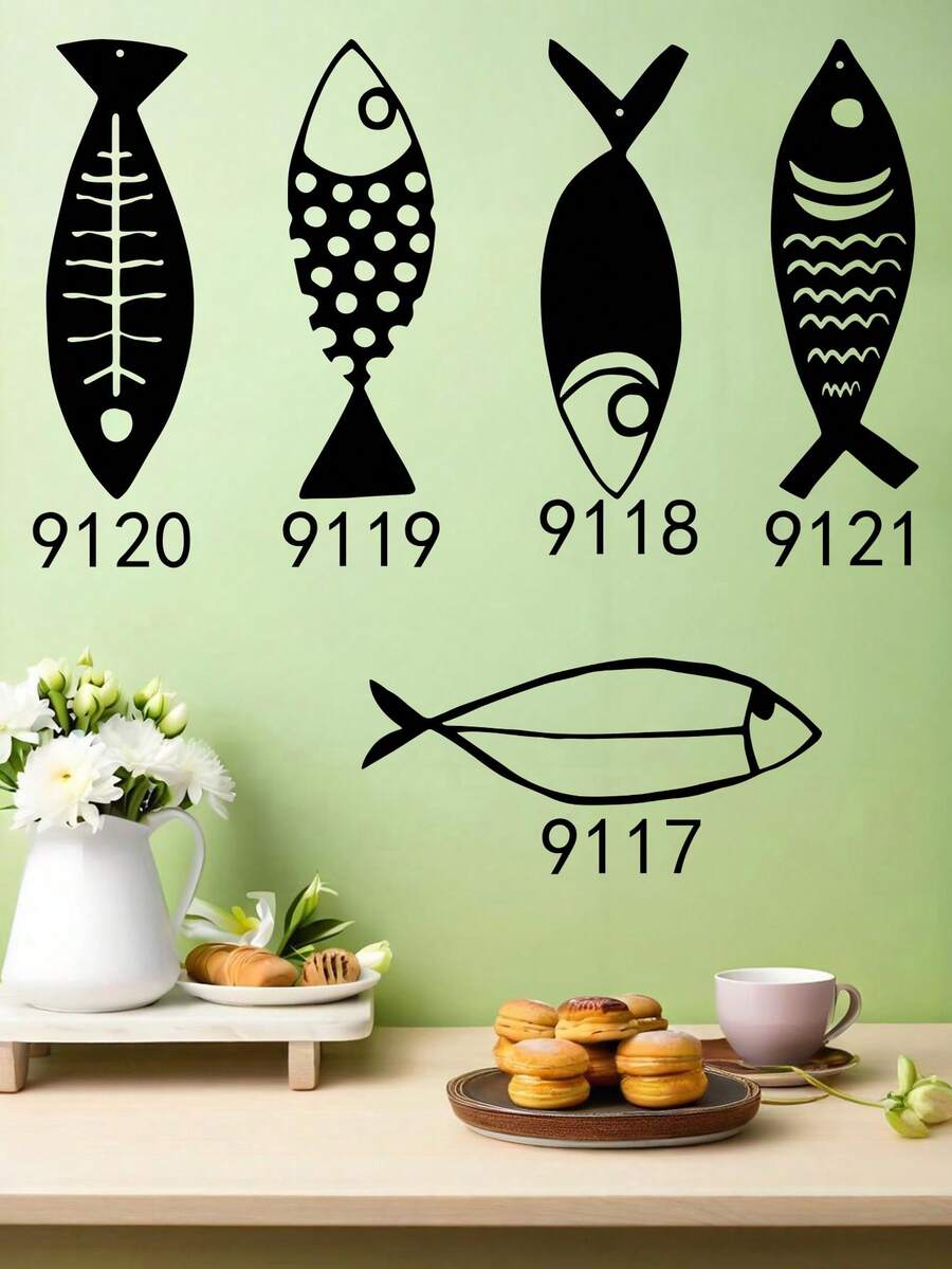 1 pieza (20-60cm), Decoración de pared de pez de metal estilizado, con diseños de peces de patrones negros detallados, en un estilo minimalista artístico, ideal para amantes de la decoración del hogar moderna, tema minimalista acuático - perfecto para Halloween/Navidad/Día del Niño, fiestas en el hogar/proyectos DIY/inauguraciones de casa, cocina/sala de estar/dormitorio/balcón, primavera/verano, colgante decorativo - Multicolor - Ver 1