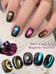 MEET ACROSS 1pc Buzz Light Year Cat Eye Gel Nail Polish, 7ml Green Swirl Magnetic Effect Holographic Galaxy Cateye Gel Polish , Semi Permanent Soak Off UV Gel Varnish Manicure Nail Art DIY For Home And Salon Nail Supplies Nails - 綠色 - 查看 6