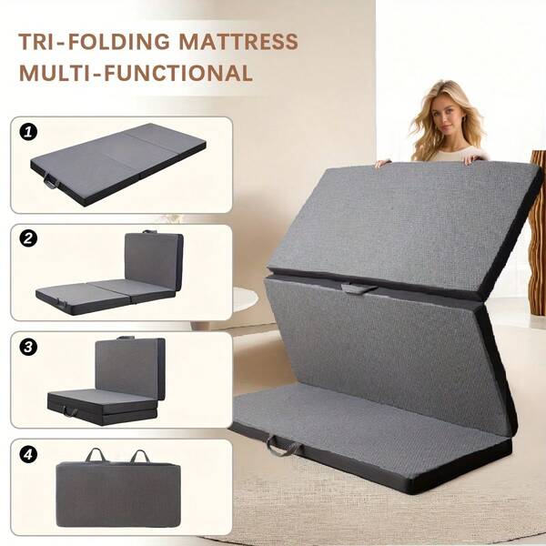 Memory Foam Tri-Fold Cushion, Removable Washable 4in/6in, 1pc, Convenient Travel Cushion Mattress Yoga Mat Pads, Easy To Store, Suitable For Office Rest Home Fitness Outdoor Rest