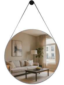 Round Decorative Adnet Mirror With Handle For Wall Mounting In Living Room, Bedroom, Office, Bathroom - 駝色 - 查看 5