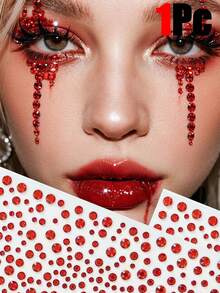 2片红色闪亮脸部水钻贴纸，锐舞派对妆容水钻贴纸，Y2K风格音乐节DIY眼部及面部装饰，情人节礼物 - 紅色 - 查看 7