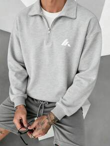 New Autumn/Winter Men's Fashion Street Casual Printed Zip-Up Collar Pullover Pullover Sweatshirt - Grey - View 1