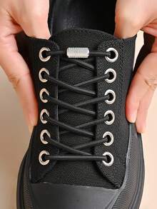 QKC 1pair No Tie Shoe Laces Threaded Button Black White Fashion Without Ties Elastic Laces Sneaker Kids Adult - Multicolor - View 7