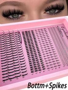 16Rows Spikes Lashes &Bottom Lashes Individuals Eyelash Clusters Curly Lash Clusters Kit ,Multi-Style Lash Clusters Spike Lashes Individual Lash Clusters,Suitable For Any Style Natural Individual Segmented False Eyelashes Wispy&Ultra Soft DIY Eyelash Extension At Home - Black - View 1