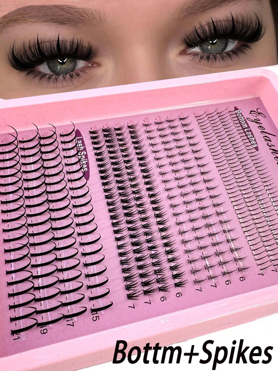 16Rows Spikes Lashes &Bottom Lashes Individuals Eyelash Clusters Curly Lash Clusters Kit ,Multi-Style Lash Clusters Spike Lashes Individual Lash Clusters,Suitable For Any Style Natural Individual Segmented False Eyelashes Wispy&Ultra Soft DIY Eyelash Extension At Home - Black - View 1