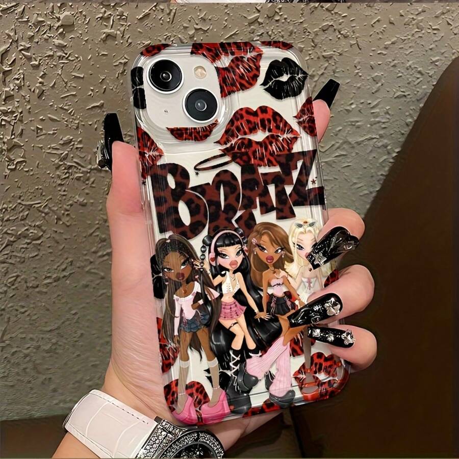 Fashion Cute Personality B-Bratzs Leopard Print Lip Print Y2K Design Phone Case Compatible With  17 16e 16 15 14 13 12 11 Pro Max Mini Air XR XS X 7 8 Plus Soft TPU Back Cover, Fashion Phone Accessories, Lightweight Case, Fashion Protective Case, Fashion Enthusiast  17 Case Cover For  17 Pro Max - Trộn màu - Xem 1