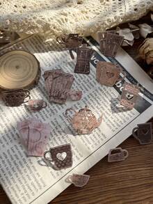 30Pcs 15 Style Vintage Hollow Cup House Vase Theme Paper Stickers Objects Life Literature Art Junk Journaling Planner Scrapbooking Decorative DIY Craft Material Sticker Scrapbook Supplies Stationery - Multicolor - View 4