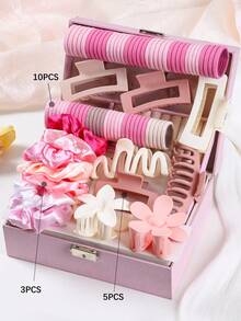 18/10 chiếc dây buộc tóc màu hồng, kiểu công chúa dễ thương, dây buộc tóc co giãn cao, bền và không gây hư tổn tóc, kẹp tóc tối giản, phù hợp sử dụng hàng ngày và đi học. - Nhiều màu - Xem 6