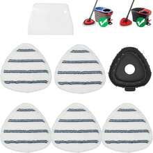 High-PQ Flat Mop Head Replacements, Microfiber Mopping Pads Refills, 5-Pack Spin Mop Pads + 1 Plastic Pad &Amp;1 Scrape For Floor, Wall &Amp; Ceiling Cleaning - Fits EasyWring &Amp; RinseClean Systems - 5Pads1Base1Scrape - 查看 1