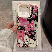 1pc TPU Material Pink Rose Retro Fancy Pattern Phone Case Compatible With IPhone 17 Pro Max/17/16 Pro Max/15/13/12/11, S20 FE/A15/S24/A55, Redmi Note 11/Note 12/Note 13 Pro, Full Coverage Anti-Drop Soft Protective Phone Cover - White - View 2