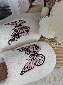 Butterfly Cute Casual Plush Fabric Cartoon Non-Slip Couple House Slippers, Home Winter - Pink - View 4