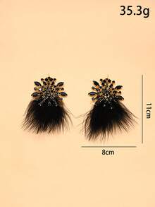 两件套几何羽毛耳环，镶嵌水钻，时尚百搭的女士珠宝配饰 - 金色 - 查看 4