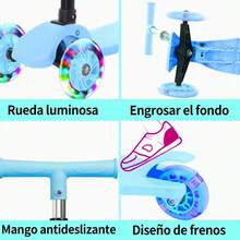 Regalo Navideño Niños  Patinete 3 Ruedas Ruedas Luminosas Vibrantes Equilibrado Ambiente Festivo Navideño Juguete Exclusivo - Azul - Ver 4