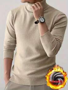 1pc Men's Casual Sports Comfortable Thermal Lined Turtleneck Sweater, Slim Fit, Suitable For Home And Outdoor Activities, Can Be Gifted To Couples, 100% Polyester Material, Available In Multiple Colors - 咖啡棕 - 查看 3