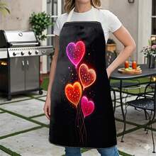 1pc Heart Pattern Printed Apron, 100% Polyester, Sleeveless, Neck Strap Design, Suitable For Cooking, Baking And Entertainment, Great For Home, Restaurant, Party, Outdoor BBQ, Baking Apron | Vibrant Apron | Polyester Apron | Printed Apron - Multicolor - View 8