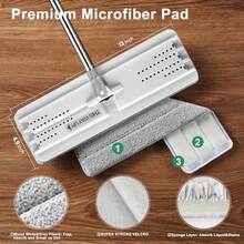 Mops And Bucket With Wringer Set With 61" Mop Handle With Flexible 13" Flat Head With Flat Mop - như hình ảnh - Xem 7